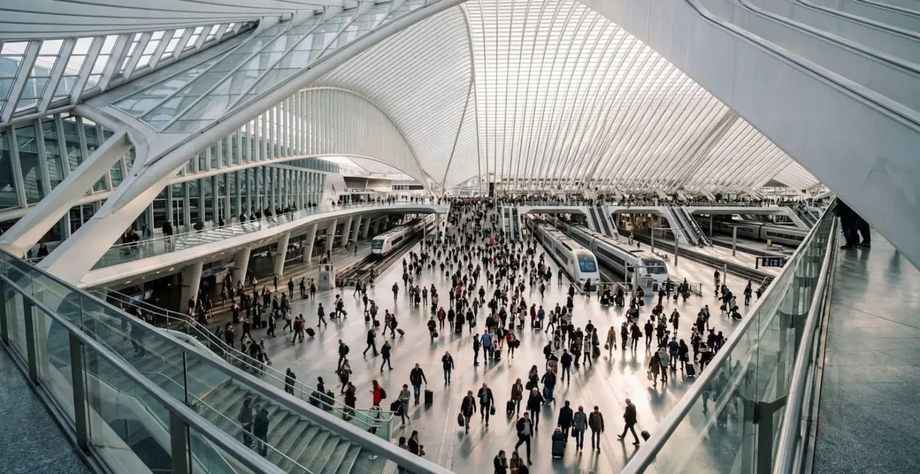 Vue aérienne du hall principal de la gare de Shanghai Hongqiao rempli de voyageurs