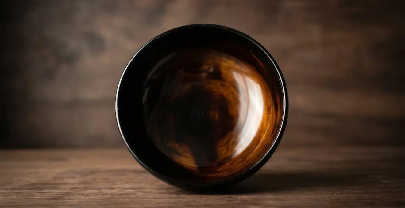 Bol en laque naturelle Urushi avec ses reflets profonds caractéristiques sous une lumière douce
