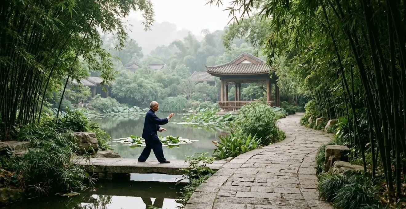 Jardin traditionnel chinois paisible avec étang et pagode à Canton