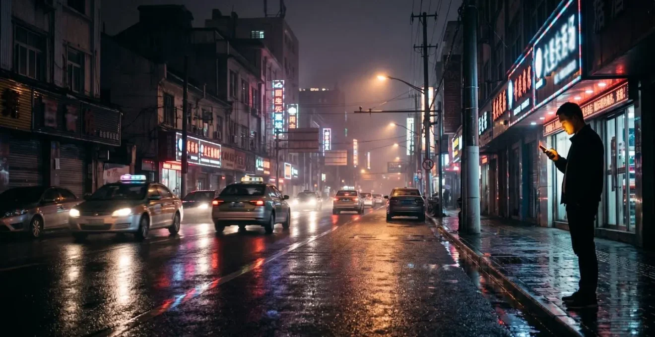 Rue animée de Shanghai la nuit avec néons et voitures en attente